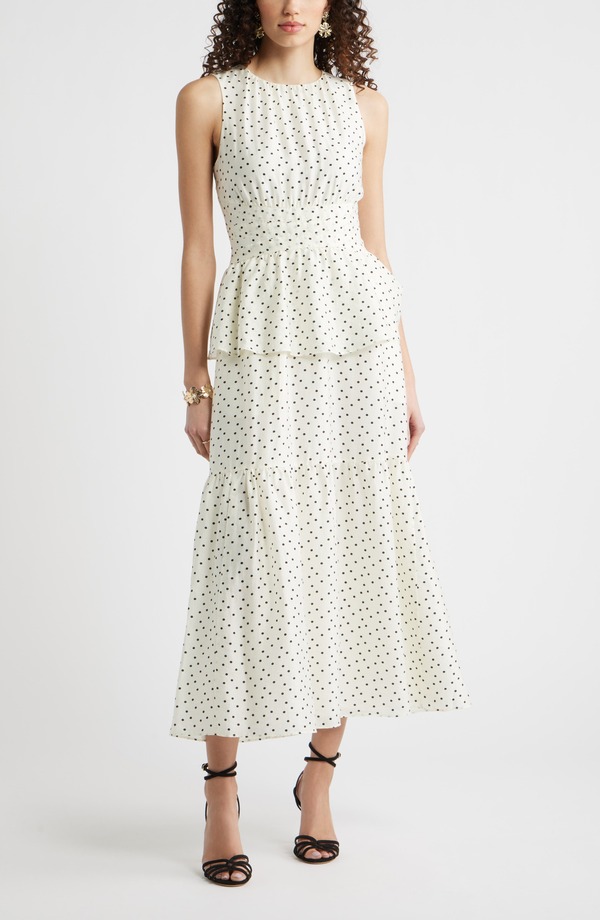 チェルシー 28 レディース トップス ワンピース クルーネック マキシ Chelsea28 Crewneck Seamed Waist Maxi Dress IVORY DELILAH DOT アイボリー|ReVida 店