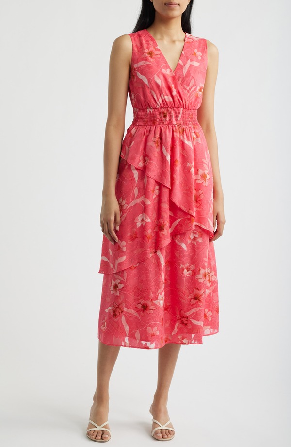 アンクライン レディース トップス ワンピース ティアード アシンメトリー ミディ Anne Klein Tie red Asymmetric Midi Dress GRENADINE MULTI マルチカラー｜ReVida 店