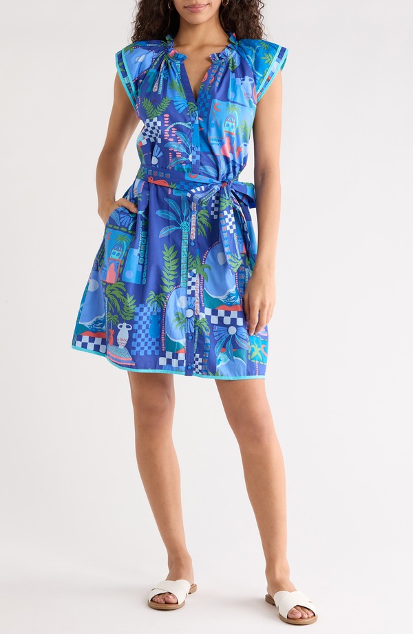 シュガーリップス レディース トップス ワンピース プリント ミニ SUGARLIPS Rumi Town Print Belted Minidress COBALT-COMBO コバルト|ReVida 店