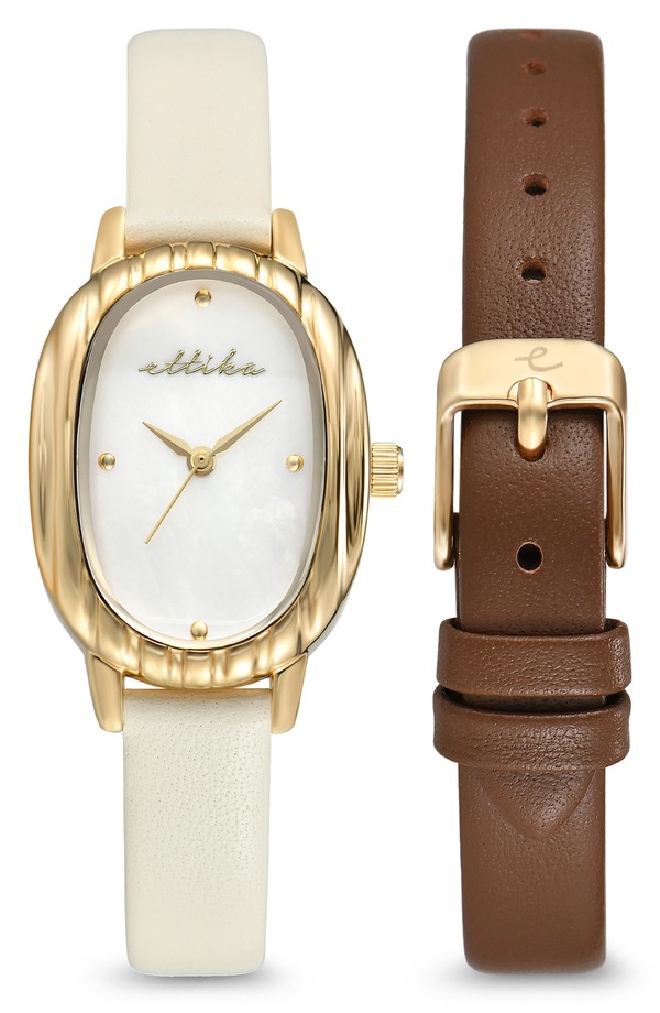 エティカ レディース アクセサリー 腕時計 レザー Ettika Oval Mother of Pearl Watch & Leather Strap Set CHOCOLATE チョコレート｜ReVida 店
