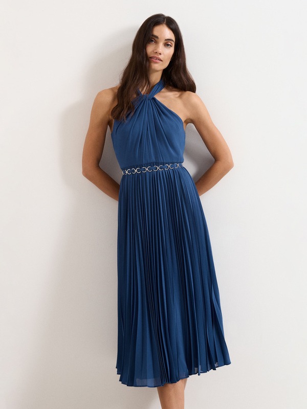 フェイズ・エイト レディース トップス ワンピース プリーツ ミディ ホルター Phaseight Sathia Pleated Halter Neck Midi Dress Indigo インディゴ|ReVida 店