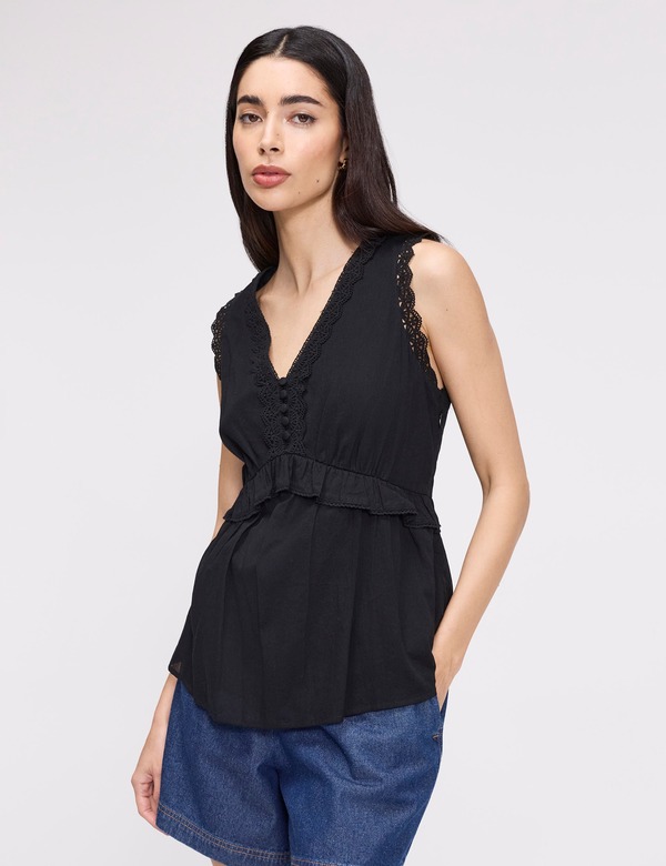 ファイナリー ロンドン レディース トップス シャツ ノースリーブ コットン Finery London Cyma Sleeveless Cotton Top Black ブラック｜ReVida 店