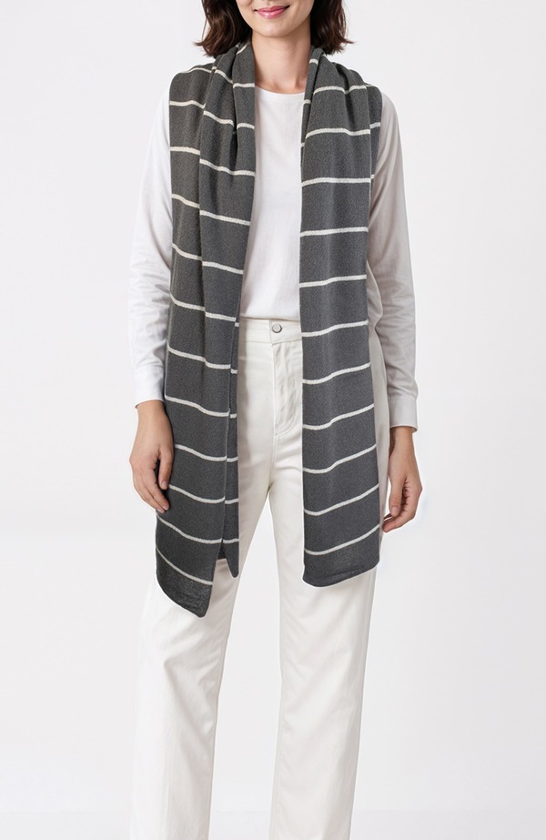 ポルトラーノ レディース アクセサリー マフラー・ストール・スカーフ Portolano Cashmere striped wrap STONE GREY/SILVER CLOUD グレー｜ReVida 店