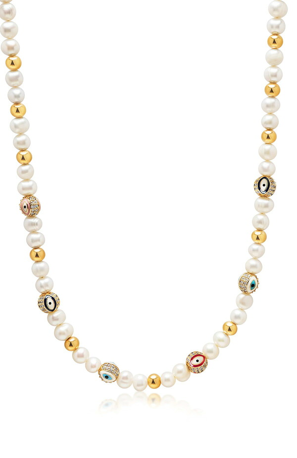 ナイアヤラ メンズ アクセサリー ネックレス・チョーカー レース Nialaya Evil Eye Pearl Necklace White/Multicolor ホワイト|ReVida 店