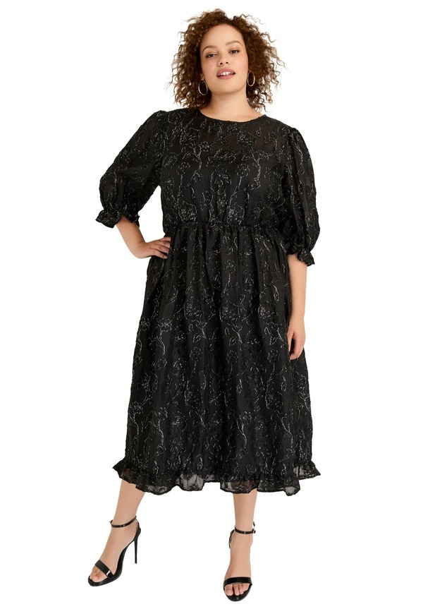 ジューンプラスヴィ レディース トップス ワンピース プラスサイズ トール June + Vie Metallic Jacquardress (Plus Regular) BLACK ONYX ブラック｜ReVida 店