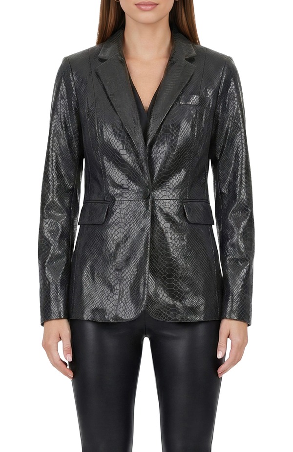 ゴルスキ レディース アウター ジャケット・ブルゾン プリント スエード ブレザー GORSKI Genuine Metisuede PythnPrinted Single Breasted Blazer ANTHRACITE｜ReVida 店