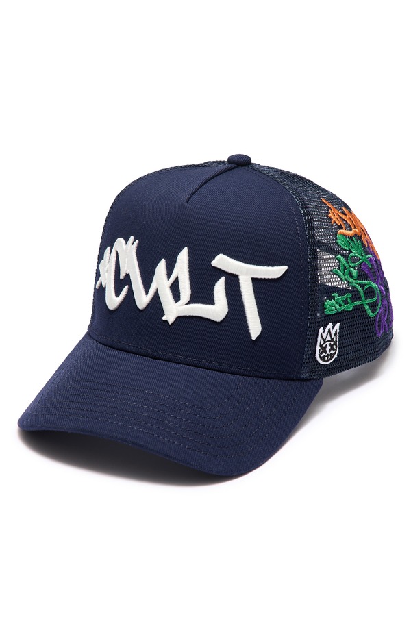 カルト オブ インディビジュアリティ メンズ アクセサリー 帽子 ロゴ Cult of Individuality Graffiti Logo Trucker Hat MIDNIGHT BLUE ブルー|ReVida 店