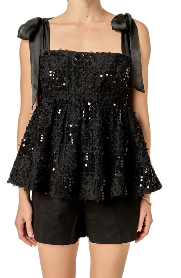 イングリッシュファクトリー レディース トップス シャツ スパンコール English Factory Sequins Bow Tank BLACK ブラック|ReVida 店