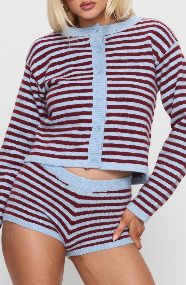 プリンセスポリー レディース アウター パーカー・スウェット カーディガン ニット Princess Polly Kollenstriped Knit Cardigan BLUE MULTI ブルー|ReVida 店