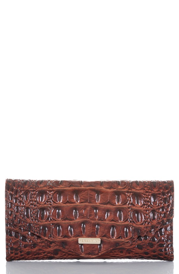 ブランミン レディース アクセサリー 財布 レザー Brahmin Veronica Melbourne Croc Embossed Leather Envelope Wallet PECAN｜ReVida 店