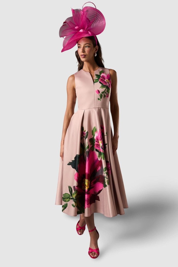 コースト レディース トップス ワンピース プリント ミディ レース Coast Notch Neck Placement Print Midi Dress Blush ブラッシュ｜ReVida 店