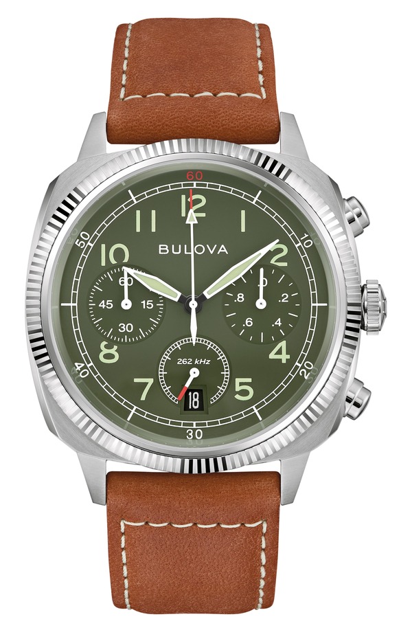 ブロバ メンズ アクセサリー 腕時計 レザー BULOVA Military VWI Chronograph Leather Strap Watch 42.5mm BROWN ブラウン|ReVida 店