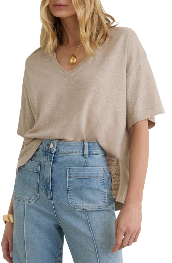 レイス レディース トップス シャツ Vネック リネン Reiss Linen V-Neck Tee STONEUTRAL ストーン|ReVida 店