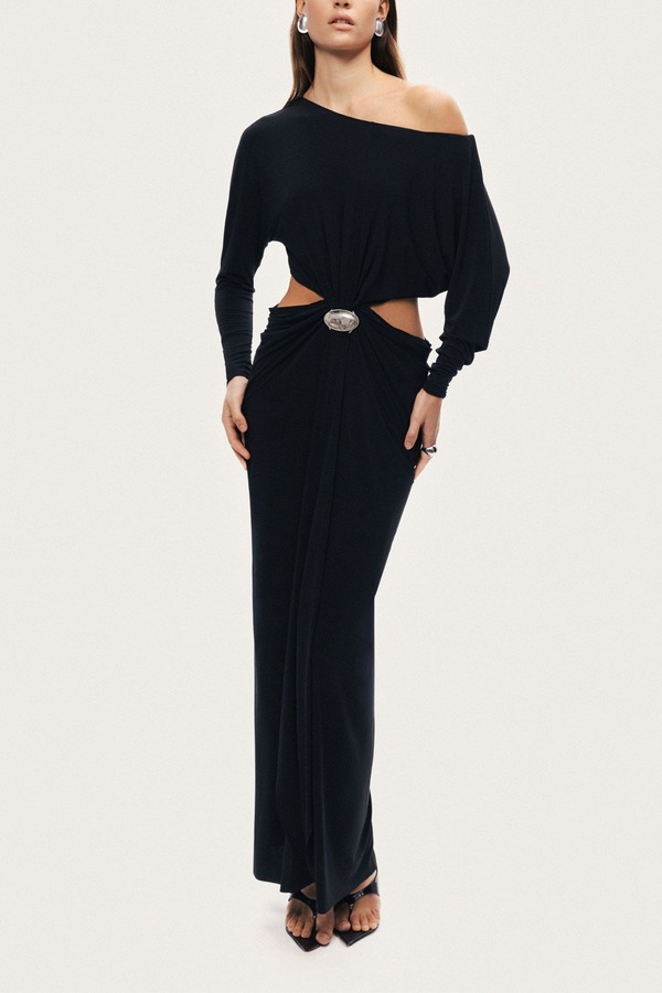 ノクチューン レディース トップス ワンピース カットアウト ワンショルダー マキシ Nocturne One-Shoulder Cut-Out Maxi Dress Black ブラック｜ReVida 店