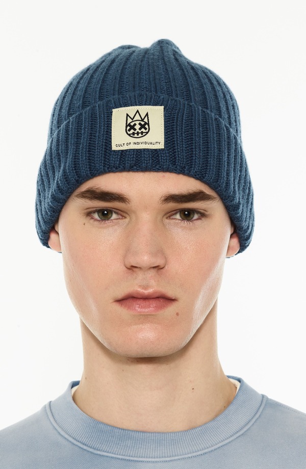 カルト オブ インディビジュアリティ メンズ アクセサリー 帽子 ウール Cult of Individuality Rib Cuff Wool Blend Beanie BLUE STEEL ブルー｜ReVida 店