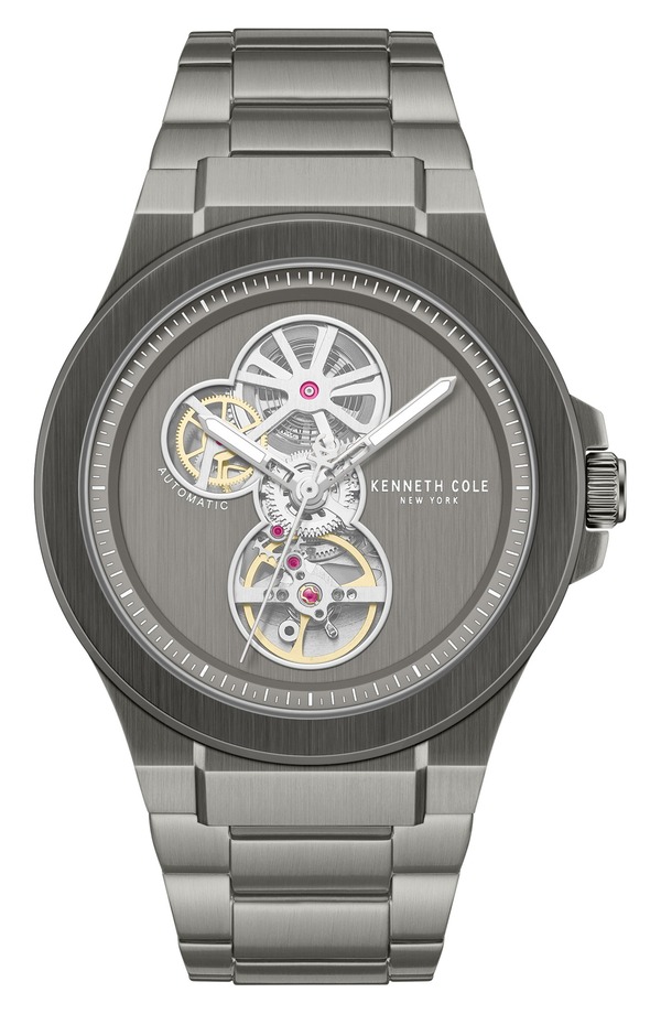 ケネスコール メンズ アクセサリー 腕時計 Kenneth Cole New York Grove Open Heart Automatic Watch 43mm DARK GRAY / GUN グレー｜ReVida 店