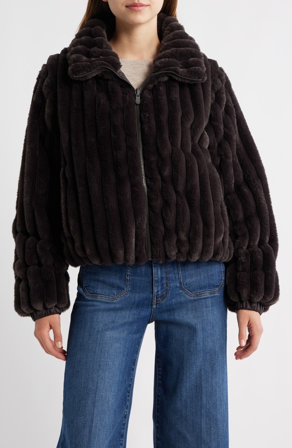 セイブ ザ ダック レディース アウター ジャケット・ブルゾン Save The Duck Elina Faux Fur Jacket BROWN BLACK ブラック|ReVida 店