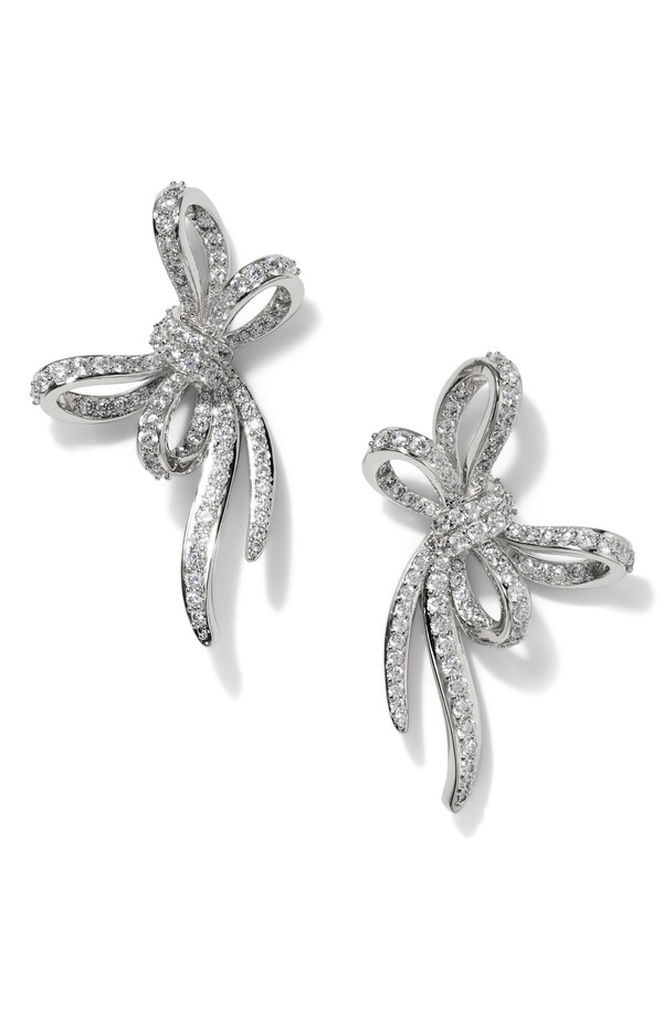 ナディール レディース アクセサリー ピアス・イヤリング Nadri Le Bisou Pav Bow Stud Earrings RHODIUM|ReVida 店