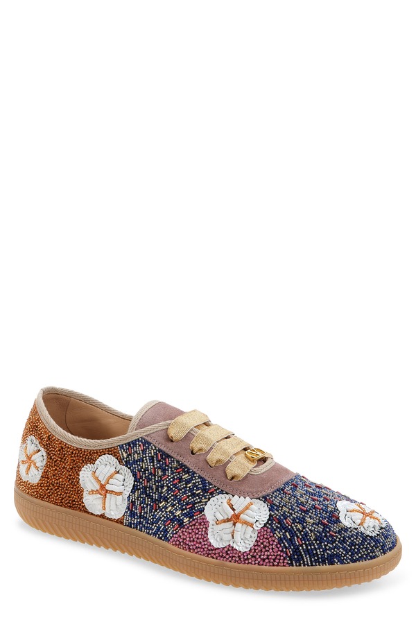 ヴァレンティノ メンズ シューズ スニーカー フラワー柄 スパンコール フラワー Valentino Garavani Cosmatesque Sequins & Floral Embroidery Sneaker (Men) BLUE MULTI ブルー|ReVida 店