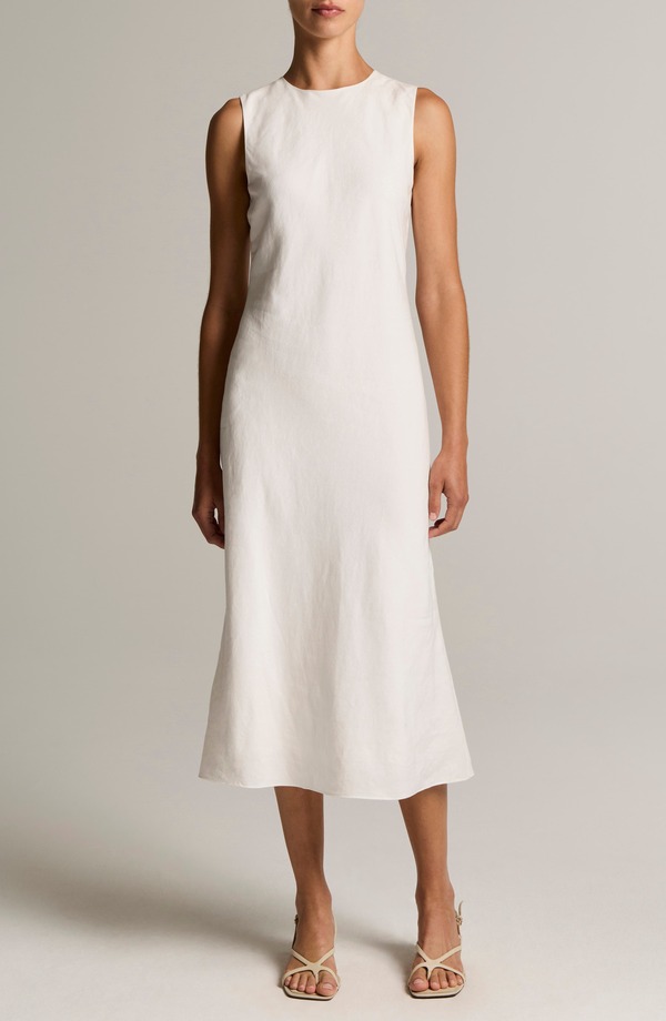 ヴィンス レディース トップス ワンピース ミディ リネン Vince Linen Blend Midi Dress OFF WHITE オフホワイト｜ReVida 店