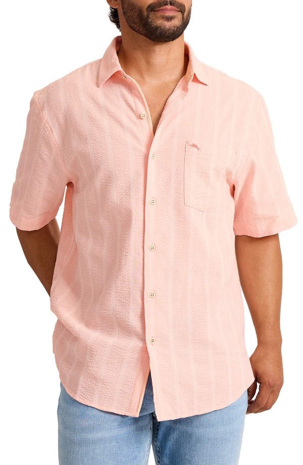 トッミーバハマ メンズ トップス シャツ トール Tommy Bahama Nova Wave Short Sleeve Stretch Seersucker Button-Up Shirt (Big Tall) MELONIE|ReVida 店