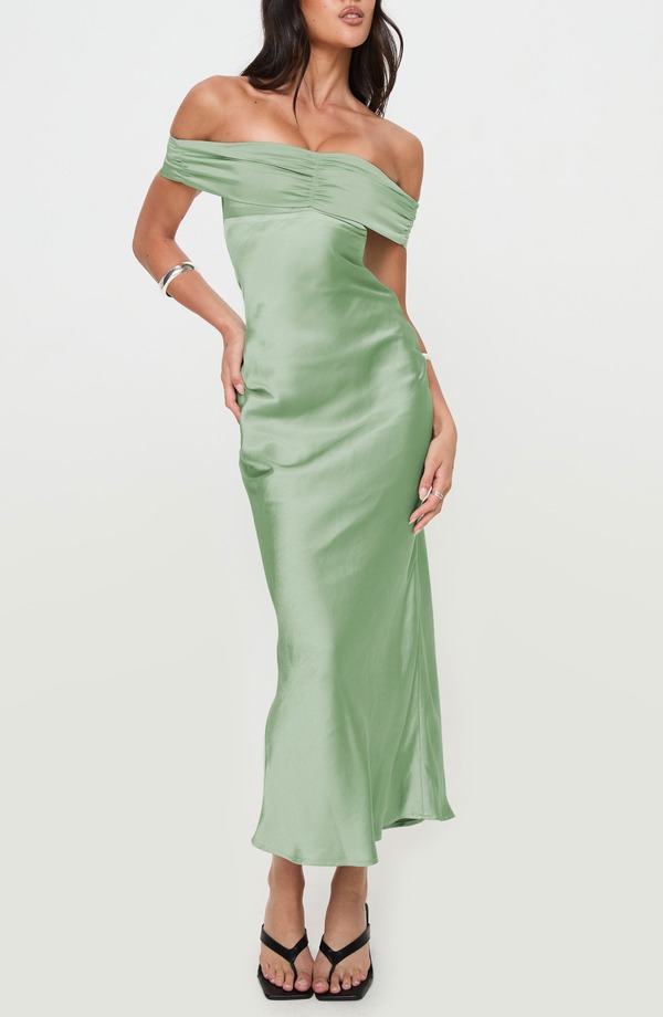 プリンセスポリー レディース トップス ワンピース サテン Princess Polly Sadee Off the Shoulder Satin Cocktail DressAGE セージ｜ReVida 店