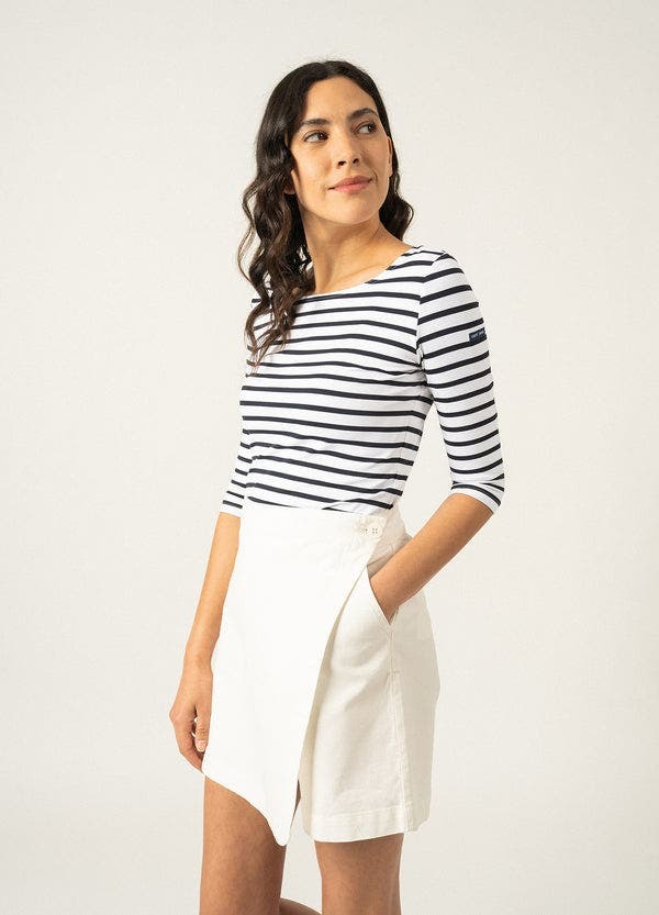 セイントジェームス レディース トップス シャツ プチ Saint James GARDE-COTE III - UV Fabric Breton Striped Top (Petite) white/navy ホワイト|ReVida 店
