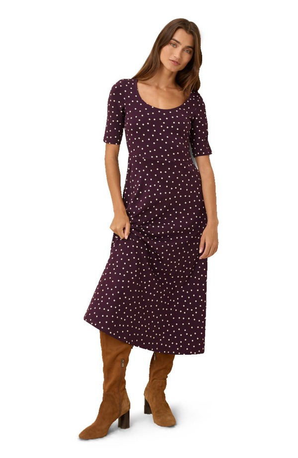 パクト レディース トップス ワンピース コットン Pact Fit & Flare Signature Scoop Dress Made With Organicotton Berry Polka Dot ドット｜ReVida 店