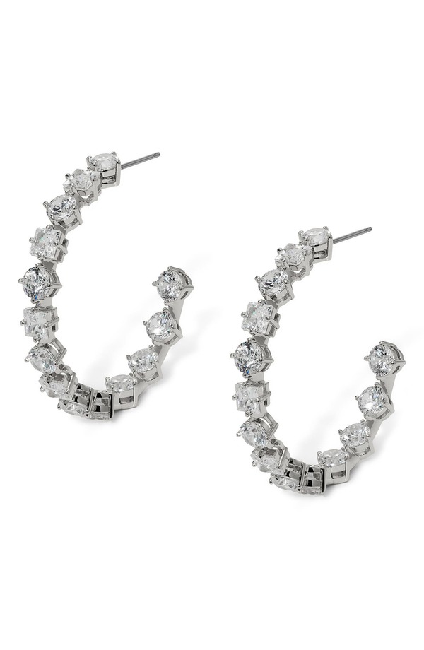 ナディール レディース アクセサリー ピアス・イヤリング Nadri Lucia Cubic Zirconia Inside Out Hoop Earrings RHODIUM|ReVida 店