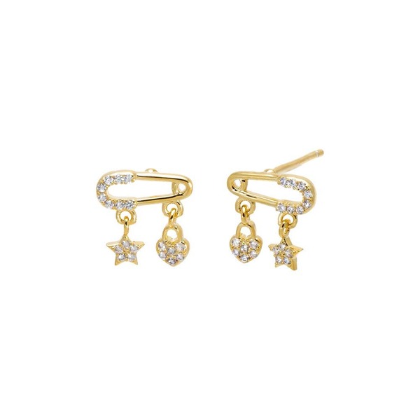 バイ アディナ エデン レディース アクセサリー ピアス・イヤリング BY ADINA EDEN Pave Safety Pin Charm Stud Earrin gold ゴールド｜ReVida 店