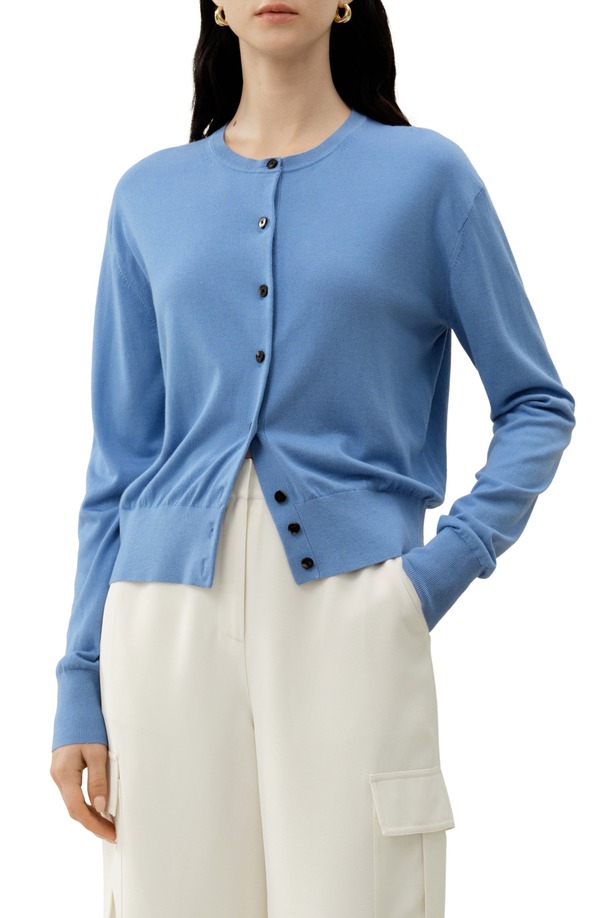 リリーシルク レディース アウター パーカー・スウェット カーディガン Lilysilk Women's Round-Neck Silk Cashmere Cardigan Azure|ReVida 店