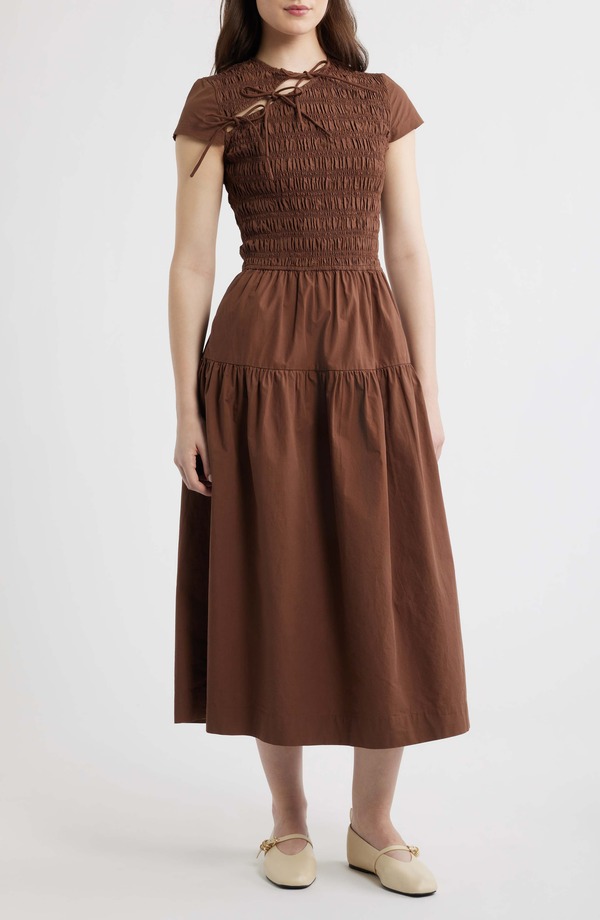 ダムソンマダー レディース トップス ワンピース カットアウト コットン Damson Madder Ebba Cutout Detail Organicotton Dress CHOCOLATE チョコレート｜ReVida 店