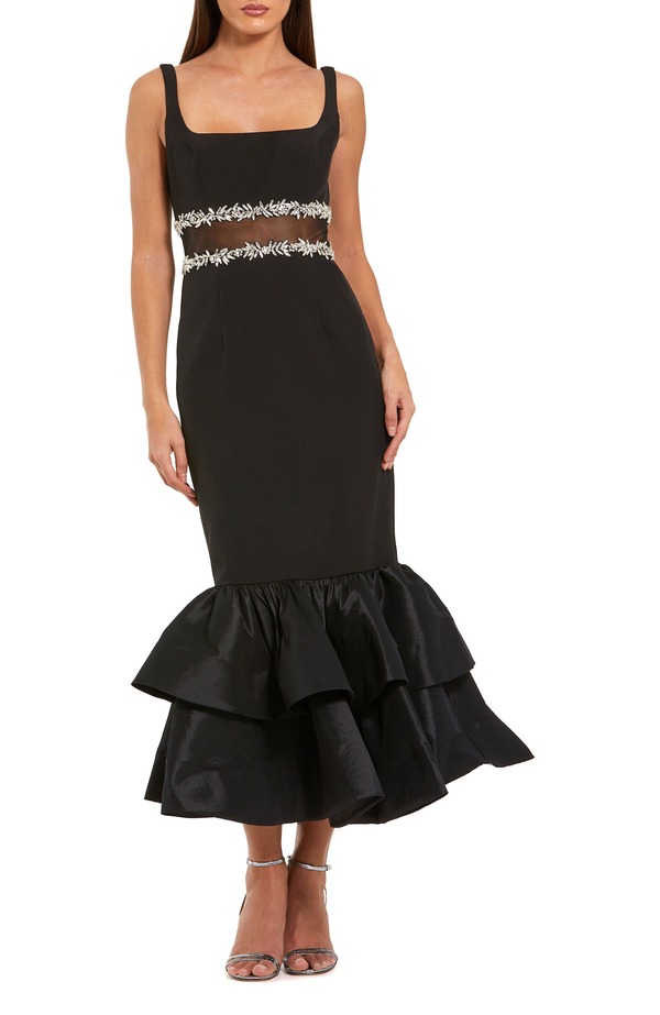 マックダガル レディース トップス ワンピース フリル裾 クレープチ フリル ミディ Mac Duggal Petite Crepe Midi Dress with Jewel Detail & Ruffle Hem (Petite) Black ブラック｜ReVida 店 66,440円