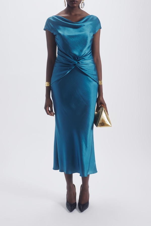 アムサール レディース トップス ワンピース Amsale Cowl Twist Knot Dress Ocean|ReVida 店