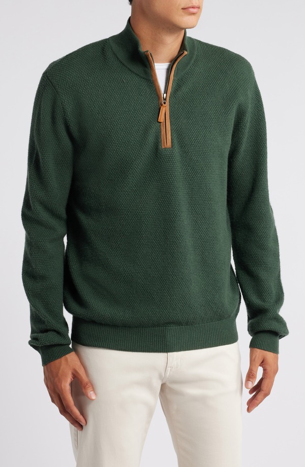 ロレンゾウオモ メンズ アウター パーカー・スウェット ハーフジップ ウール セーター Lorenzo Uomo Merino Wool & Cashmere Bird's Eye Quarter Zip Sweater Juniper｜ReVida 店