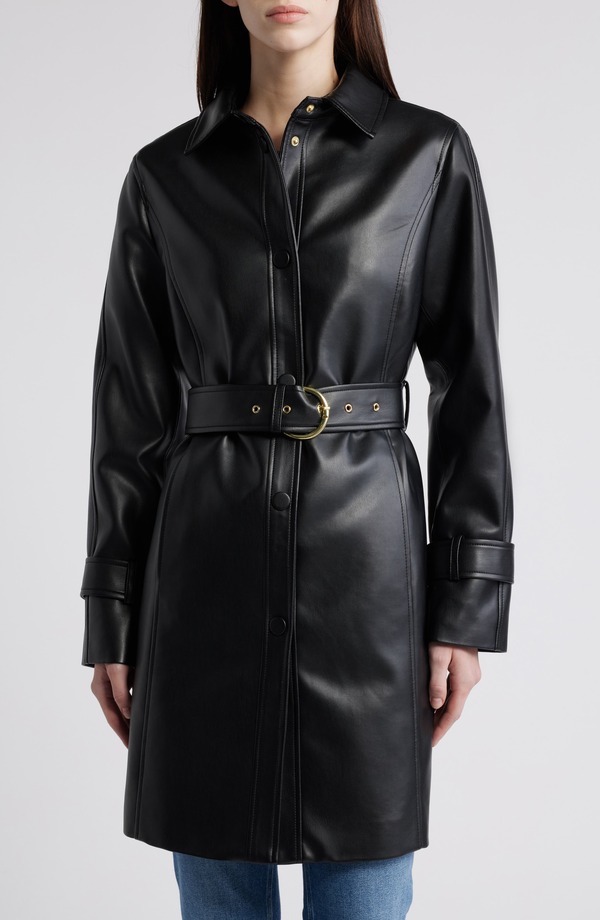 ヴィアスピガ レディース アウター ジャケット・ブルゾン レザー フェイクレザー Via Spiga Tie Belt Snap Front Faux Leather Jacket Black ブラック