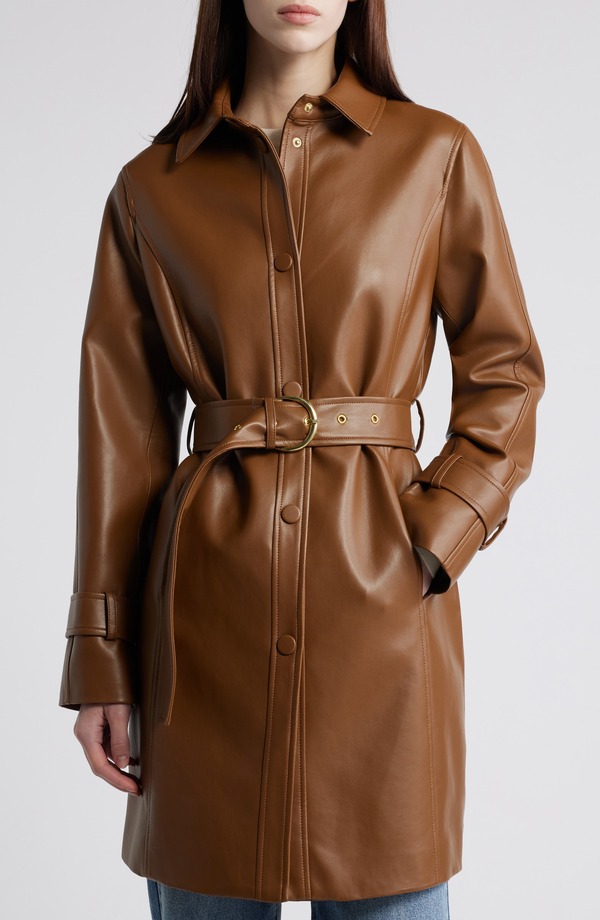 ヴィアスピガ レディース アウター ジャケット・ブルゾン レザー フェイクレザー Via Spiga Tie Belt Snap Front Faux Leather Jacket Cognac