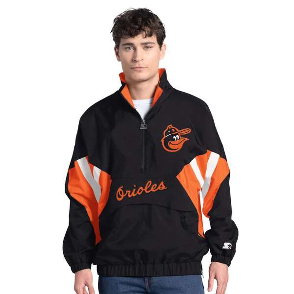 クランク メンズ アウター 上衣・上衣 Men\u0027sStarter Black Baltimore Orioles Cooperstown Chief Half-Zipullover Black 黒いこと