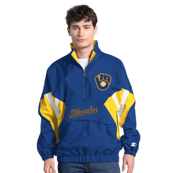 スターター メンズ アウター ジャケット・ブルゾン Men'sStarteroyal Milwaukee Brewers Cooperstown Chief Half-Zipulloveroyal｜ReVida 店