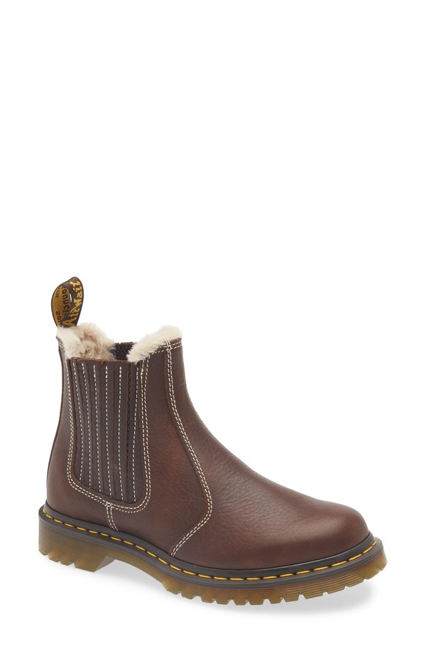 御医者さんマーチン レディース シューズ ブーツ・レインブーツ チェルシーブーツ チェルシー Dr. Martens 2976 Leonore II Faux Fur Lined Chelsea Boot Dark Brown 赤銅色