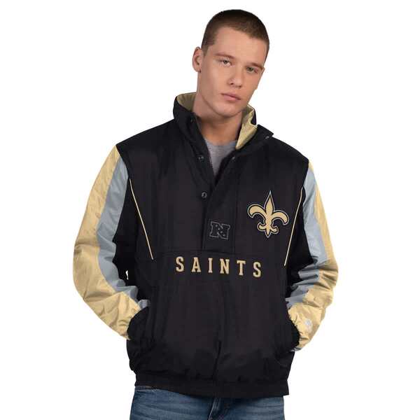 クランク メンズ アウター 上衣・上衣 Men\u0027starter Black New Orleansaints Thursday Night Gridiron Half-Zip Jacket Black 黒いこと