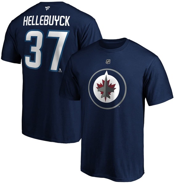 ファナティクス メンズ トップス シャツ Men's Fanatics Connor Hellebuyck Navy Winnipeg Jets Authentic Stack Name & Number T-Shirt Navy ネイビー｜ReVida 店