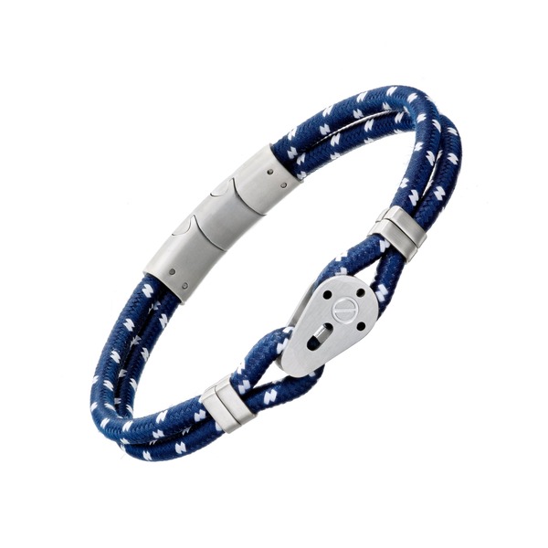 リンクアップ メンズ アクセサリー ブレスレット・バングル・アンクレット ナイロン Tシャツ Link Up Sailing Pulley Nylon Cord Brushed Stainlessteel Detail NAVY ネイビー｜ReVida 店