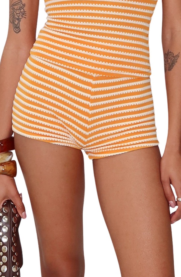プリンセスポリー レディース ボトムス ハーフパンツ・ショーツ ショートパンツ ニット Princess Polly Edamame Knit Micro Shorts ORANGE STRIPE オレンジ｜ReVida 店