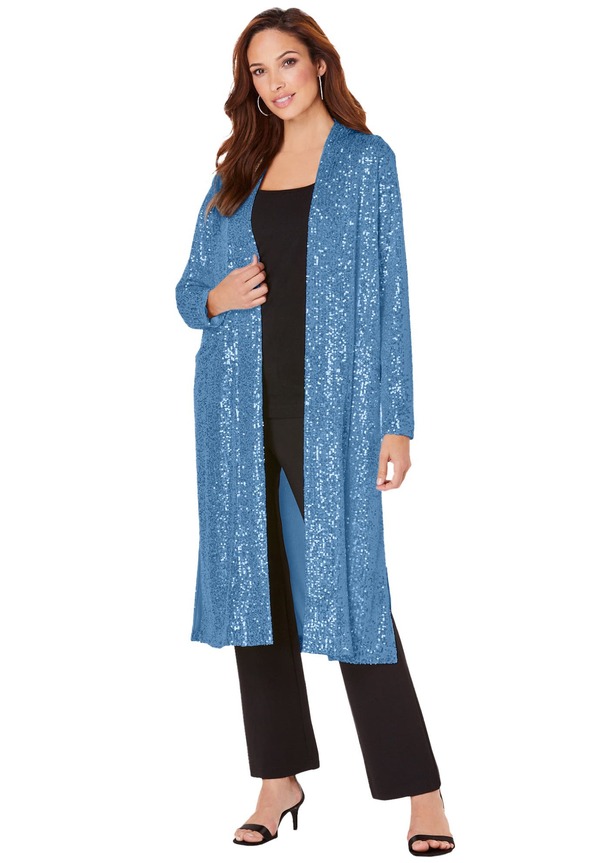 ロアマンズ レディース アウター ジャケット・ブルゾン プラスサイズ スパンコール Roaman's Plusize Sequin Duster (Plus Regular) DUSTY INDIGO インディゴ｜ReVida 店