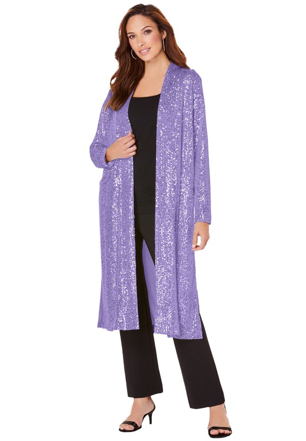 ロアマンズ レディース アウター ジャケット・ブルゾン プラスサイズ スパンコール Roaman's Plusize Sequin Duster (Plus Regular) VINTAGE LAVENDER ラベンダー｜ReVida 店