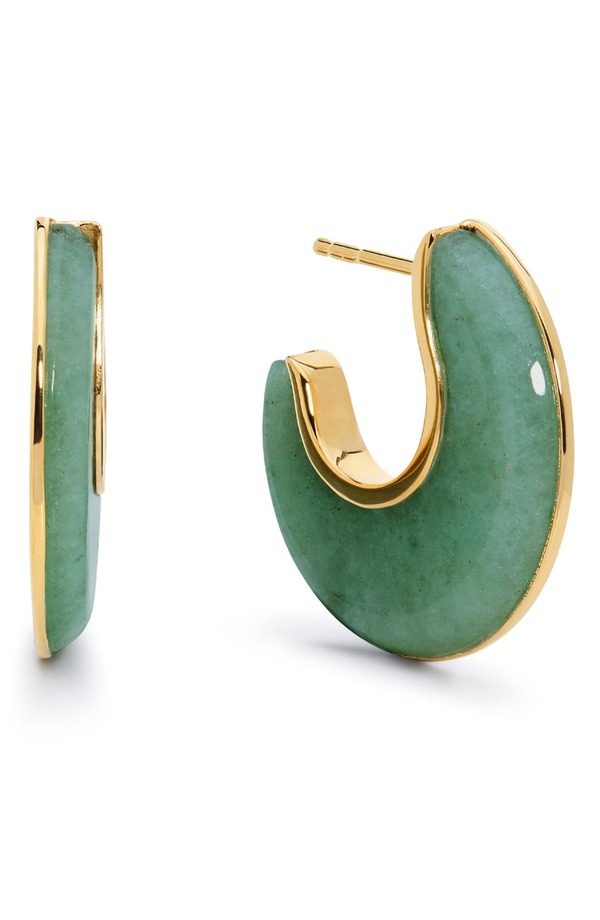 モニカヴィナダー レディース アクセサリー ピアス・イヤリング Monica Vinader x Kate Young Stone Hoop Earrings 18CT GOLD VERMEIL / GREEN AV グリーン|ReVida 店