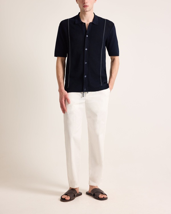 オールバー ブラウン メンズ トップス シャツ リラックスフィット ニット Orlebar Brown Roddy Relaxed Fit Chevron Stripe Knitted Shirt NIGHT IRIS/CASHEW STRIPE ストライプ｜ReVida 店