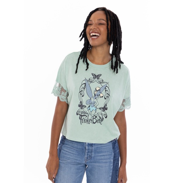 ディズニー レディース トップス Tシャツ Disney Peter Pan Tinker Bell Short Sleeve T-Shirt Lichen Tinker Bell｜ReVida 店