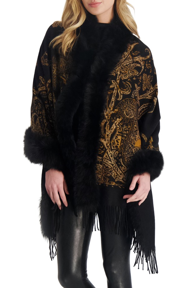 ゴルスキ レディース アクセサリー マフラー・ストール・スカーフ GORSKI Double Face Cashmere Stole With Genuine Shearling Trim BLACK GOLD PAISLEY ブラック｜ReVida 店